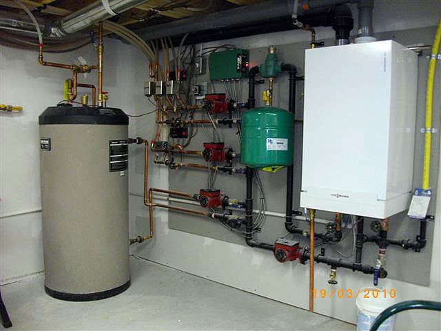Viessmann installation with indirect tank and radiant floor heating.